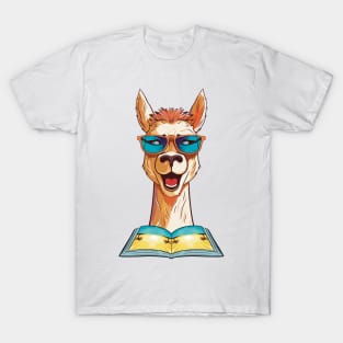 Librarian Llama, Summer Llama, Llama Reading Book T-Shirt